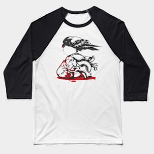 Raven Biting Bleeding Heart Baseball T-Shirt